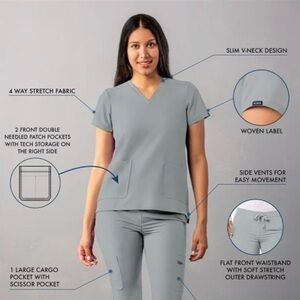 Adar Silver Scrub Top Size XS